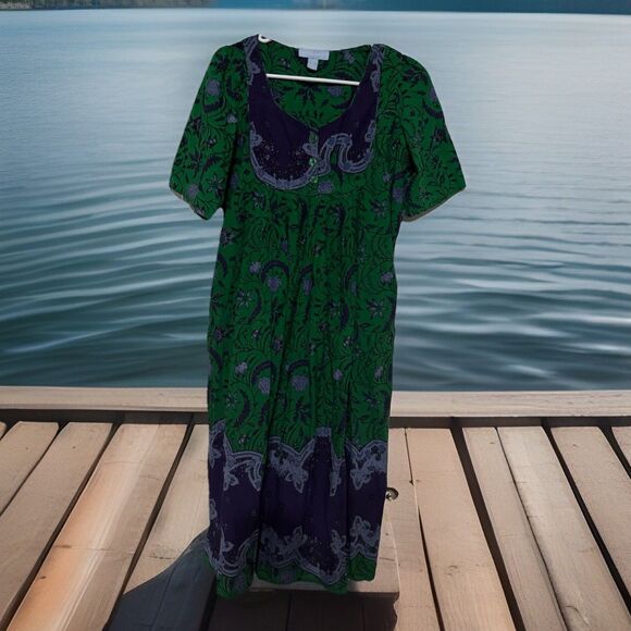 Chic Only Necessities Green Purple Floral Moo Moo Gown BabyDoll Pockets 14/16 - Picture 1 of 5